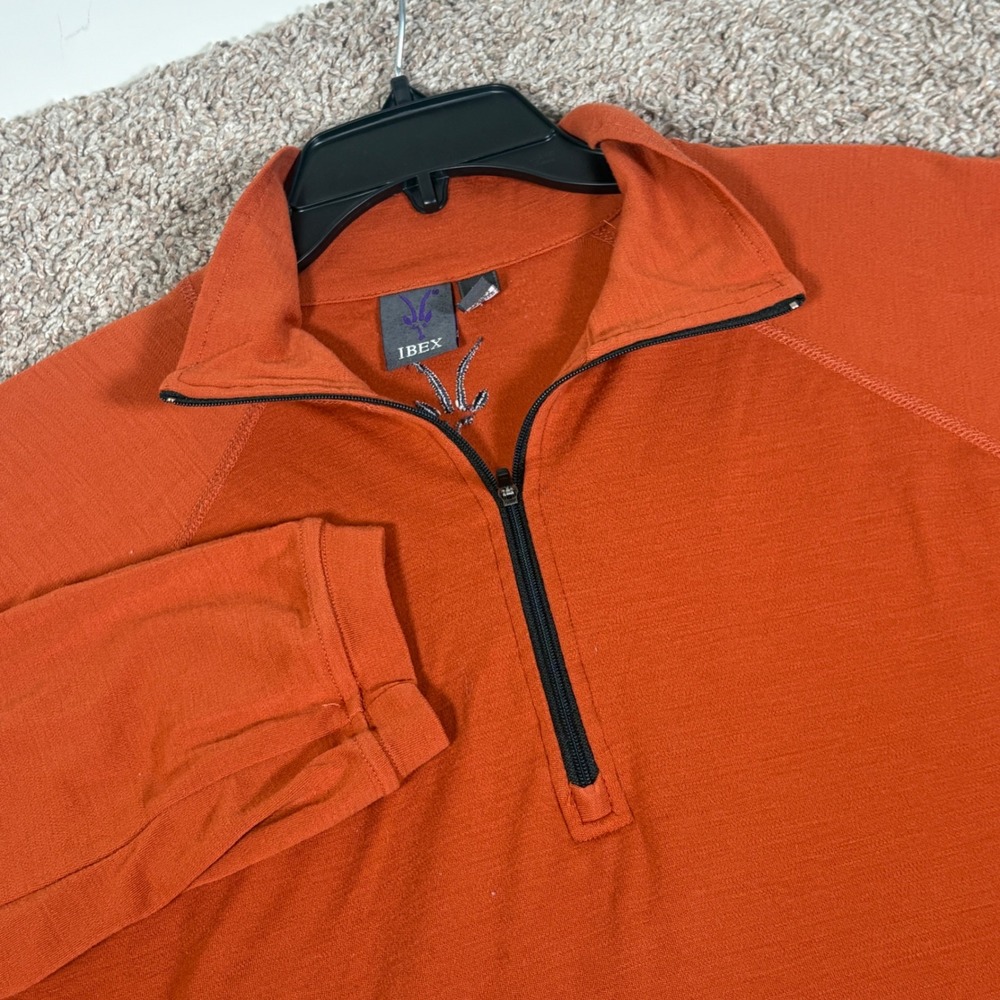 Ibex Mens XL Burnt Orange 100% Merino Wool Quarter Zip Pullover Made in USA